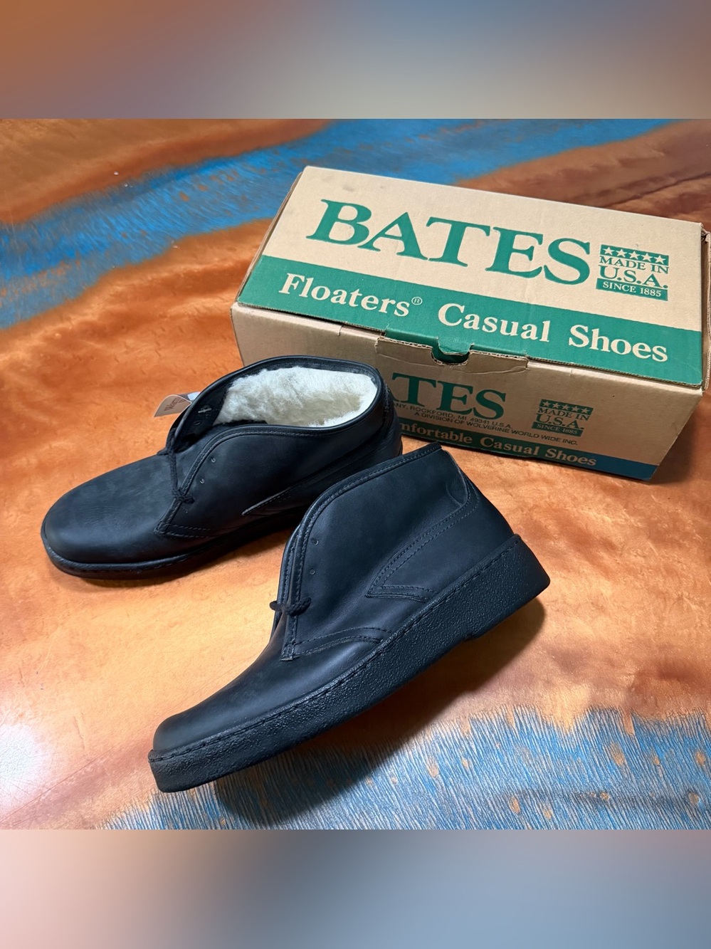 Vtg Bates Floaters Black Leather Shearling Wool Lined Boots size 9 New USA